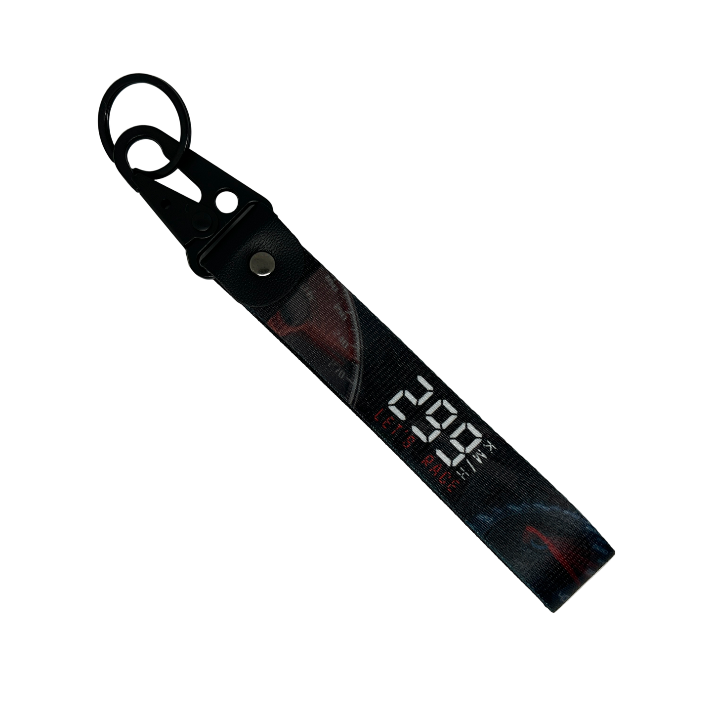 Black 299 KM/H Let’s Race key tag with a speedometer design – Motorev JDM performance car keychain accessory