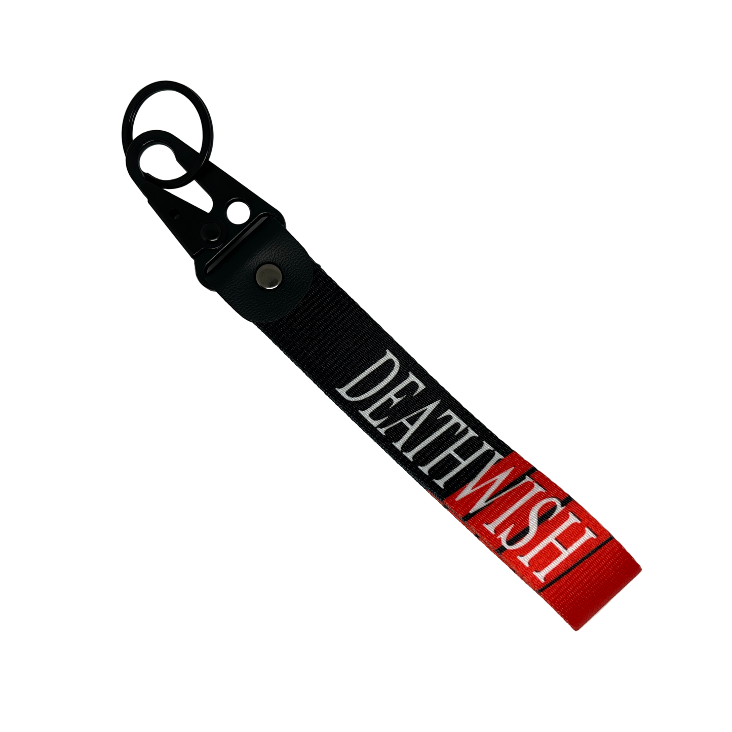 Red and black Death Wish key tag with Deathwish text – Motorev JDM car keychain