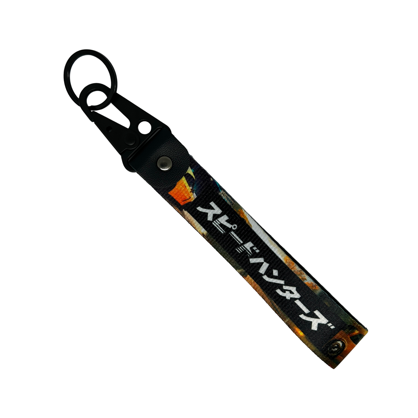 Key tag with a background image of a car scene and Japanese text reading "Speedhunters" – Motorev performance car keychain