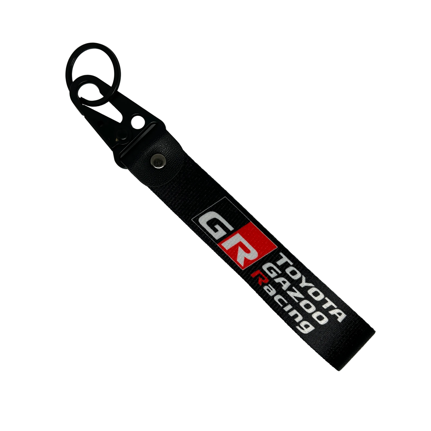 Black Toyota Gazoo Racing key tag with GR branding – Motorev JDM car keychain accessory