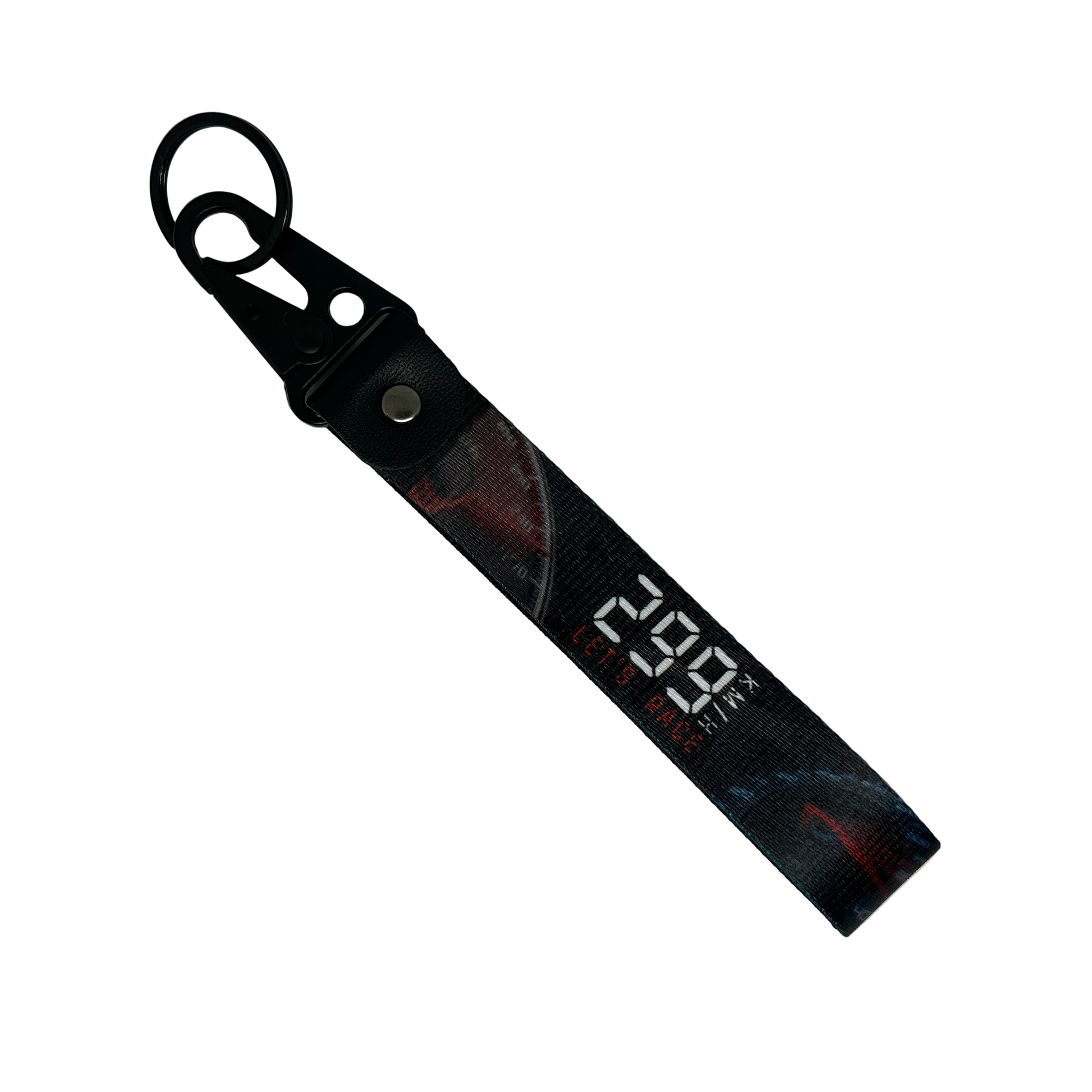 Black 299 KM/H Let’s Race key tag with a speedometer design – Motorev JDM performance car keychain accessory
