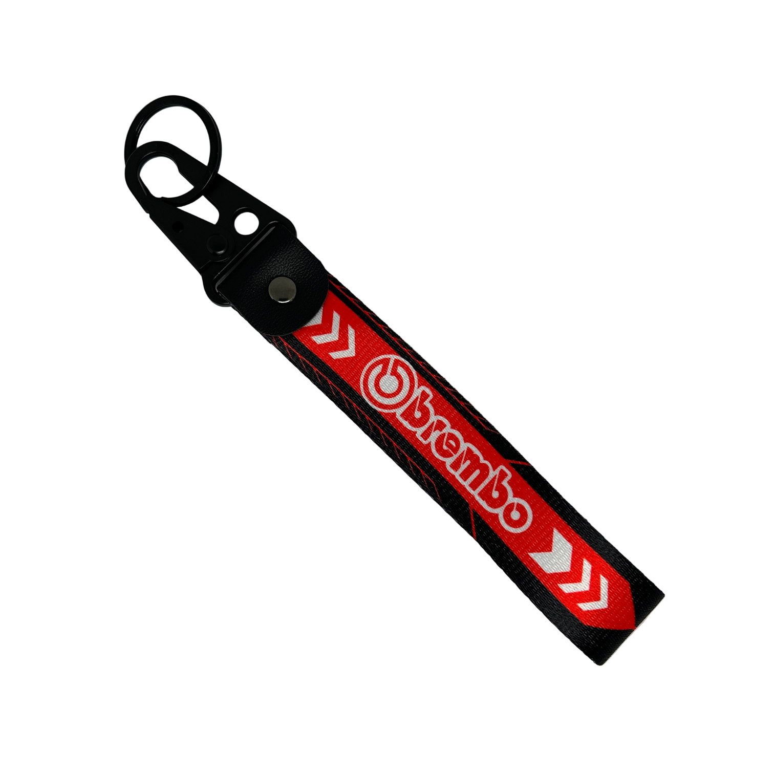 Red key tag with black accents and the brembo logo – Motorev JDM car accessory