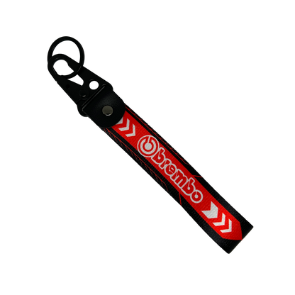 Red key tag with black accents and the brembo logo – Motorev JDM car accessory