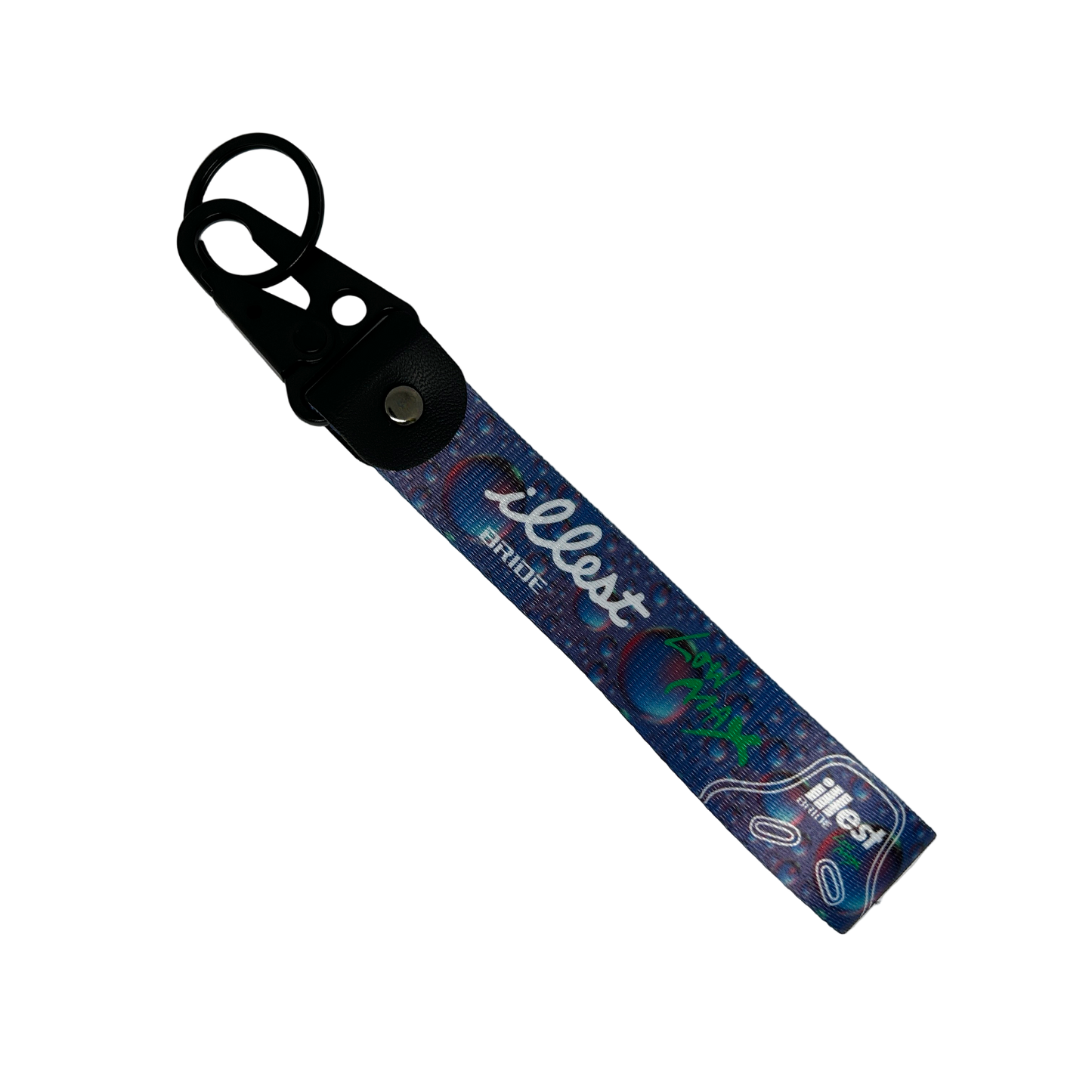 Waterdrop graphic key tag wioth BRIDE x Illest branding – Motorev performance keychain for car enthusiasts