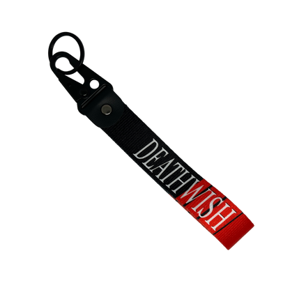 Red and black Death Wish key tag with Deathwish text – Motorev JDM car keychain