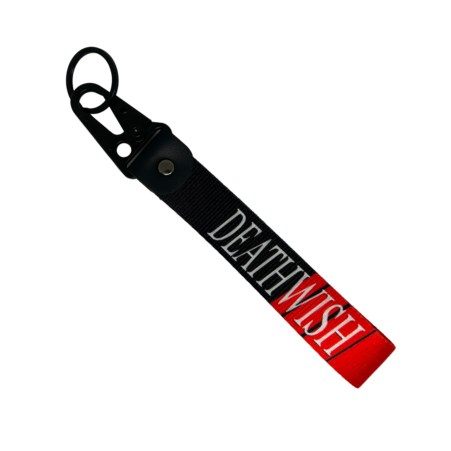 Red and black Death Wish key tag with Deathwish text – Motorev JDM car keychain