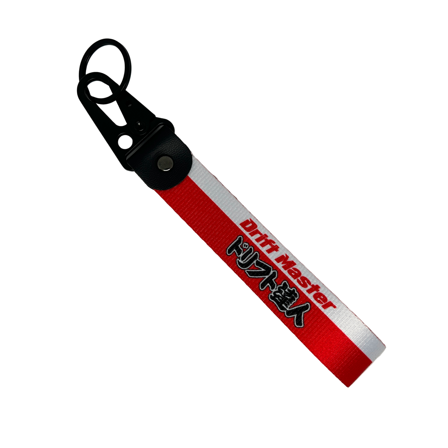 Red and white Drift Master key tag with English and Japanese text – Motorev JDM car keychain