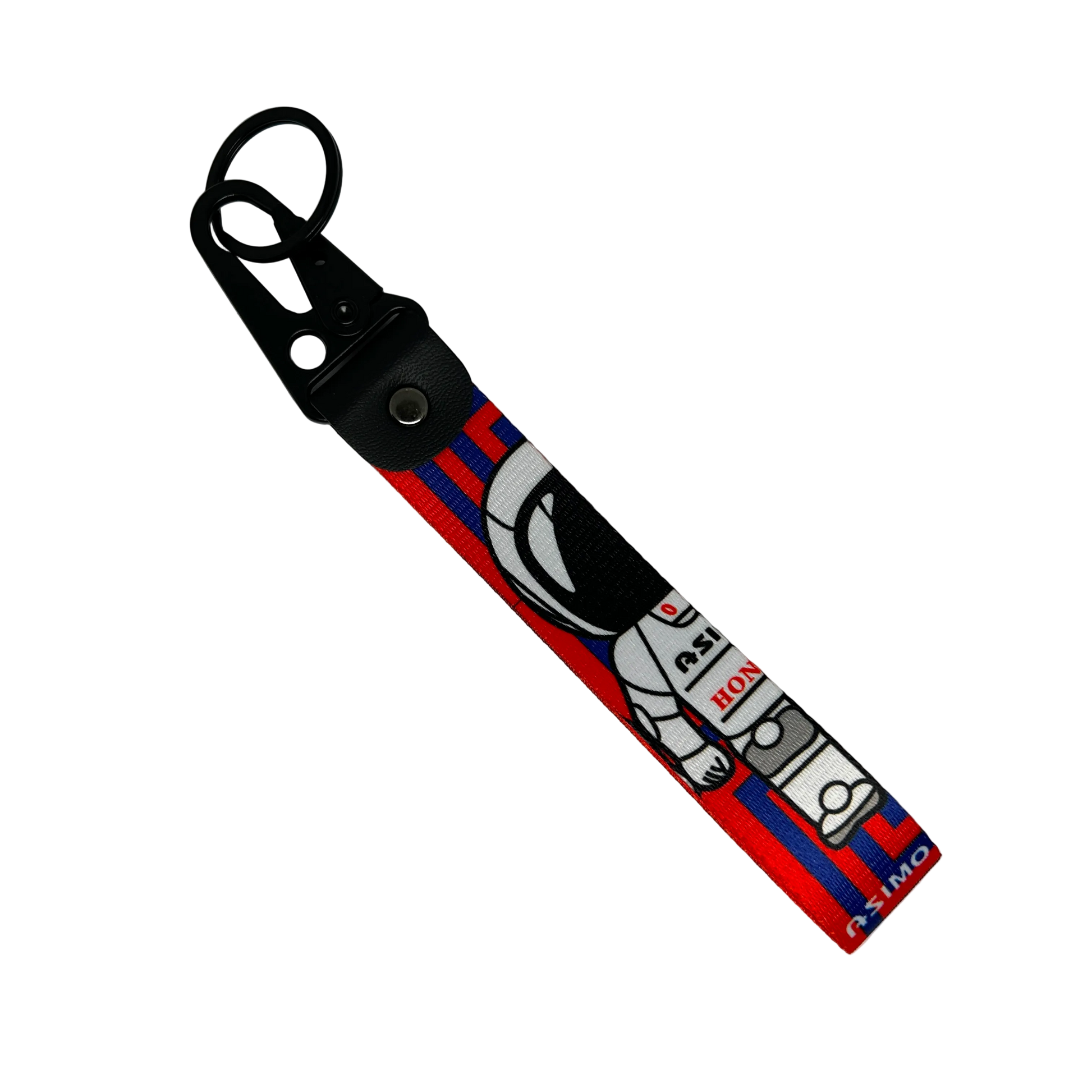 Red and blue Honda Asimo key tag with robot design – Motorev JDM car keychain accessory
