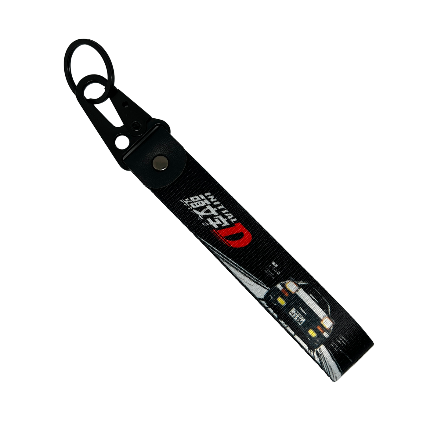 Black key tag with a Toyota AE86 and the Initial D manga logo – Motorev JDM car accessory