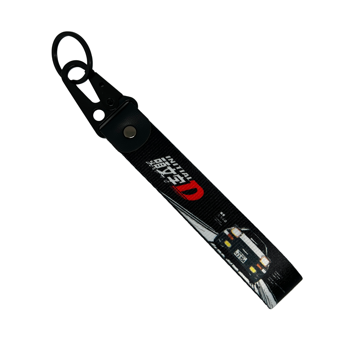 Black key tag with a Toyota AE86 and the Initial D manga logo – Motorev JDM car accessory