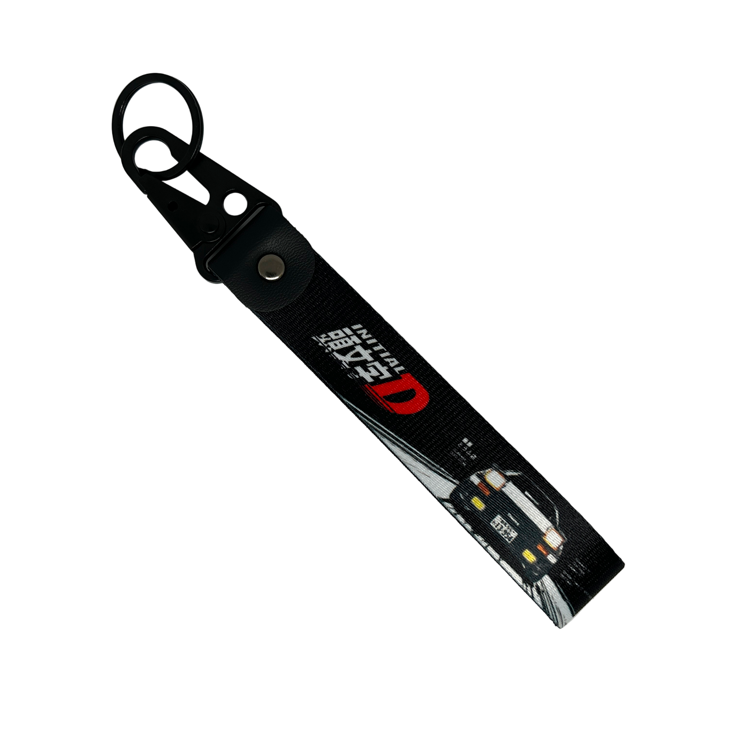 Black key tag with a Toyota AE86 and the Initial D manga logo – Motorev JDM car accessory
