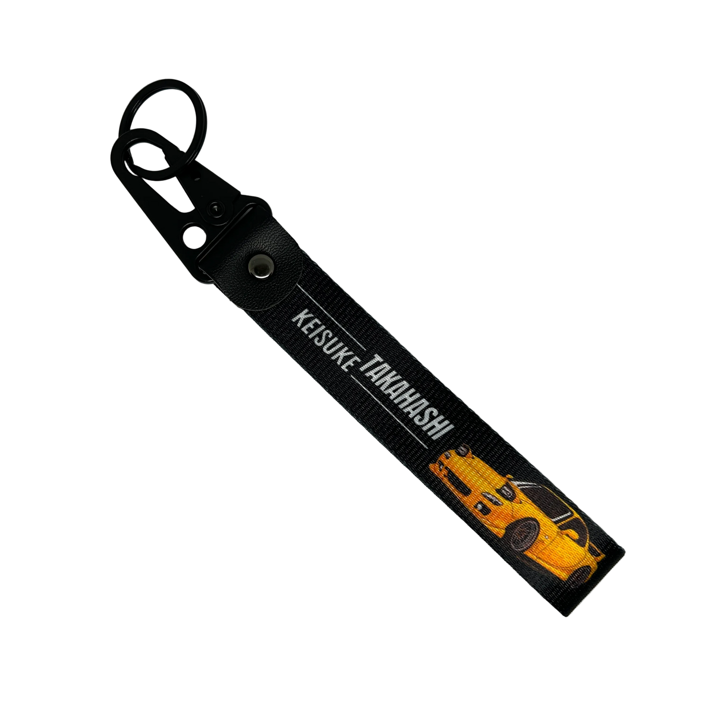 Motorev Initial D Keisuke Takahashi car key tag, a zinc alloy and nylon JDM keyring featuring the iconic Akagi RedSuns Mazda RX-7 driver, scratch resistant and built for JDM and anime car culture enthusiasts UK