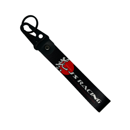 Black J'S Racing key tag with JS logo – Motorev JDM car keychain accessory