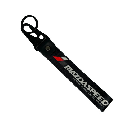 Black Mazdaspeed key tag with performance branding – Motorev JDM car keychain accessory
