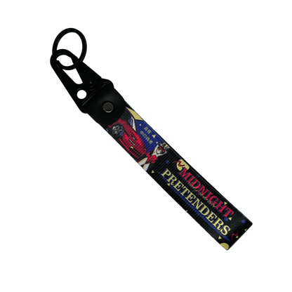 Motorev Midnight Pretenders car key tag, a zinc alloy and nylon JDM keyring featuring bold midnight street racing-inspired artwork, scratch resistant and built for JDM and car culture enthusiasts UK