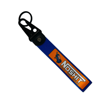 Blue and orange NOSH*T key tag with NOS bottle design – Motorev JDM car keychain accessory