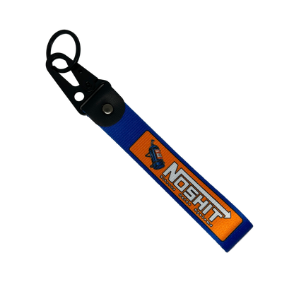 Blue and orange NOSH*T key tag with NOS bottle design – Motorev JDM car keychain accessory