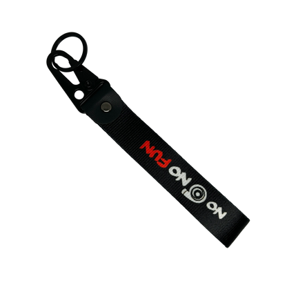 Black No Turbo No Fun key tag with bold JDM text – Motorev car keychain accessory