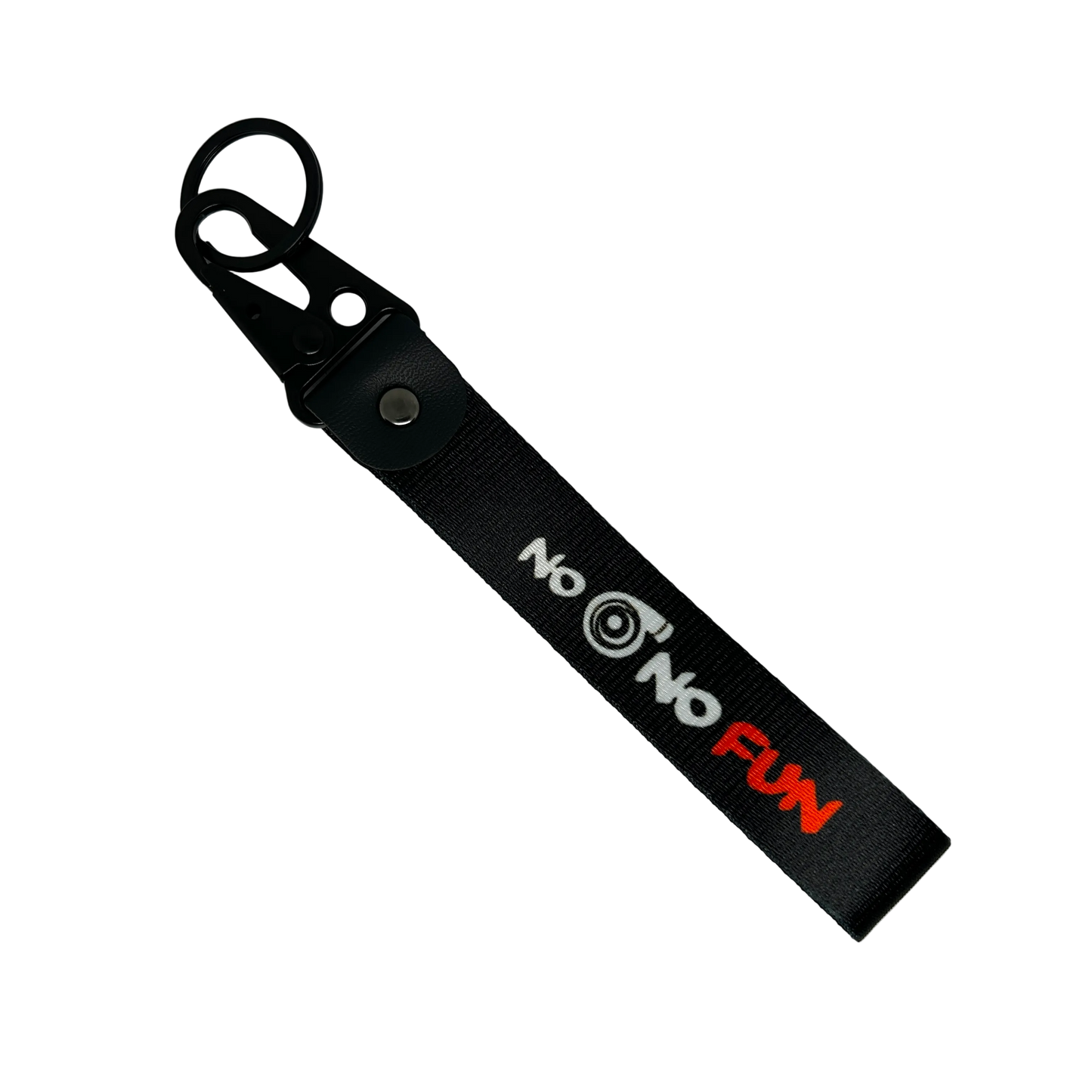 Black No Turbo No Fun key tag with bold JDM text – Motorev car keychain accessory