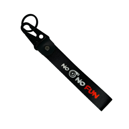 Black No Turbo No Fun key tag with bold JDM text – Motorev car keychain accessory