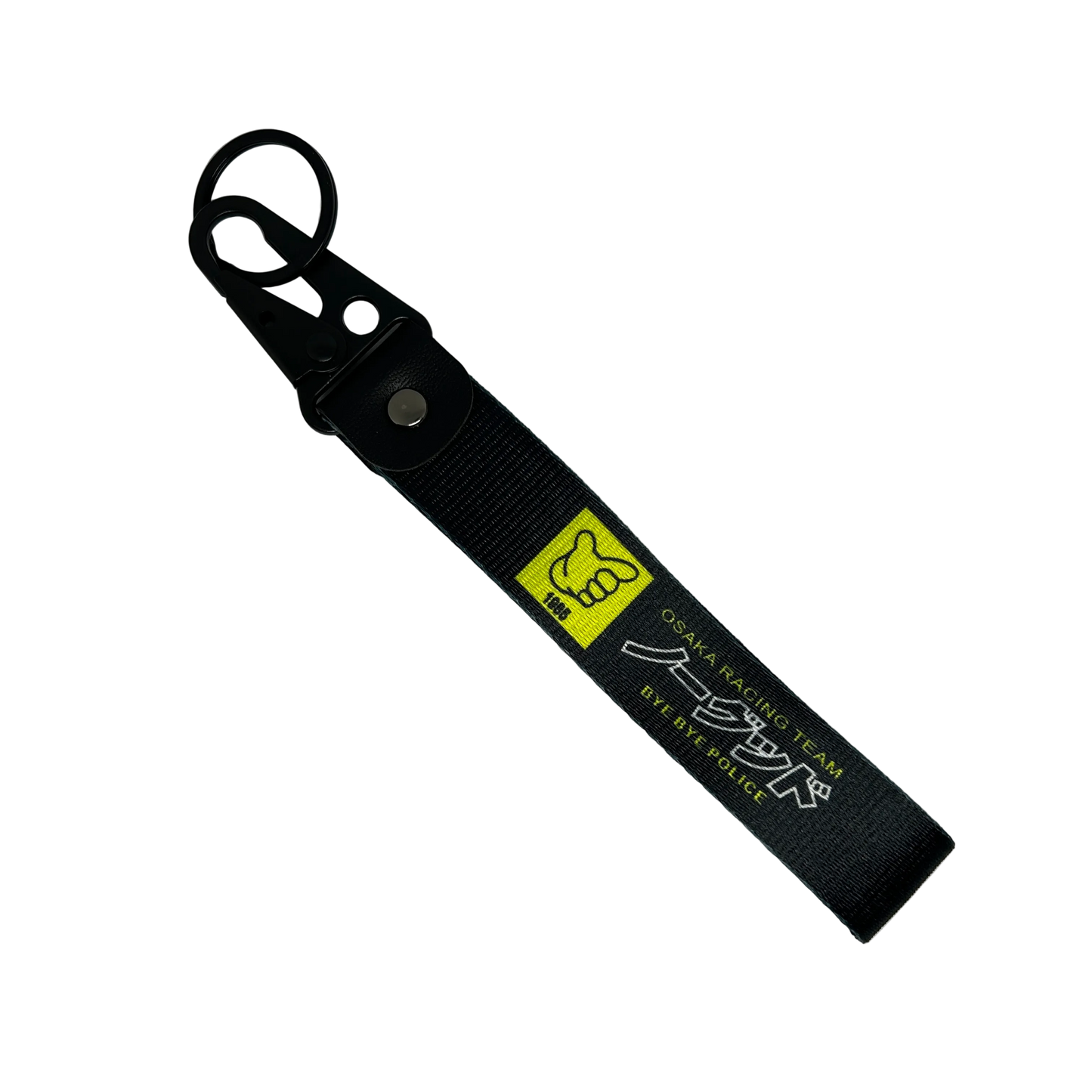 Motorev Osaka Racing Team car key tag, a zinc alloy and nylon JDM keyring featuring a bold street racing crew design, scratch resistant and built for JDM and car culture enthusiasts UK
