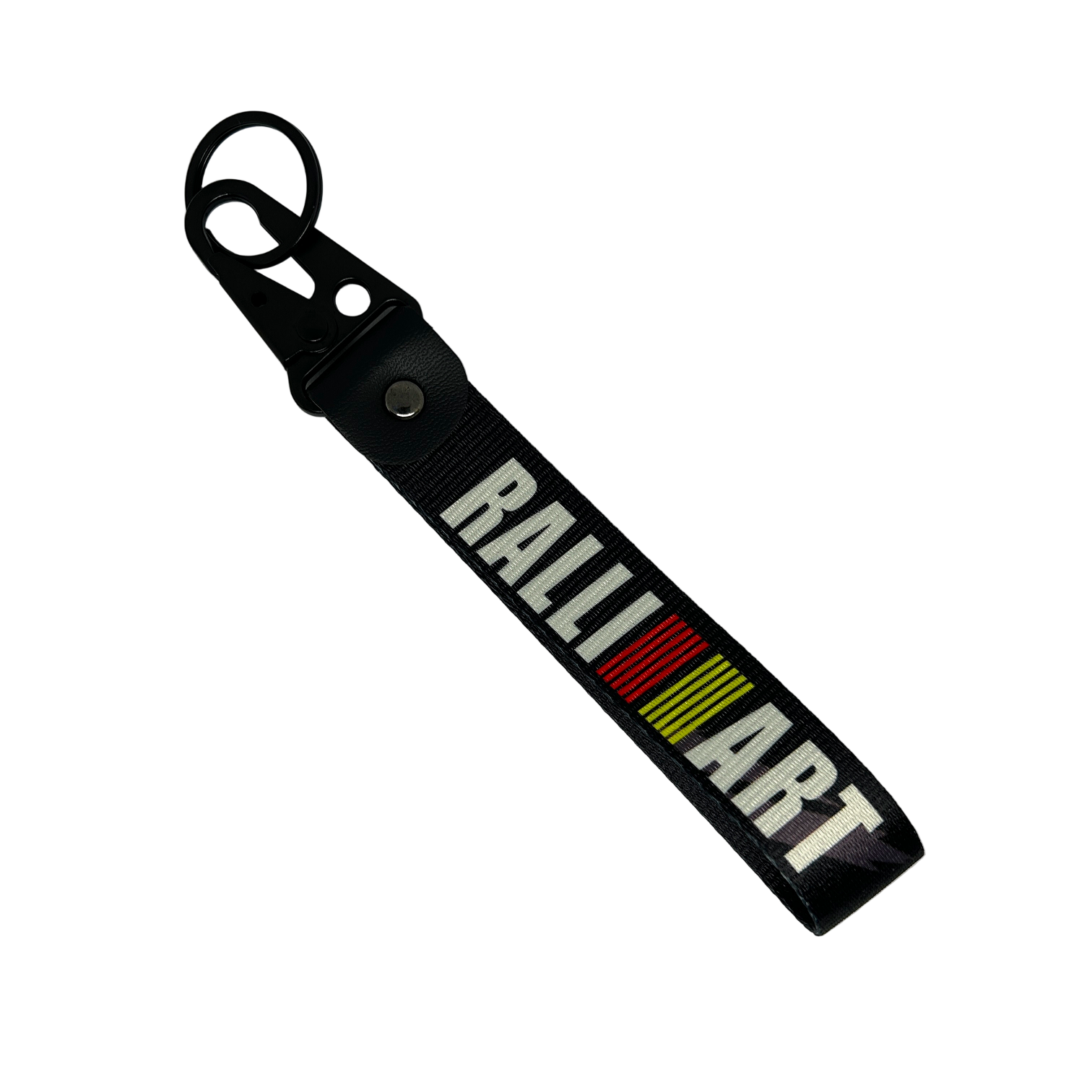 Black key tag with RALLIART branding – Motorev performance keychain for car enthusiasts