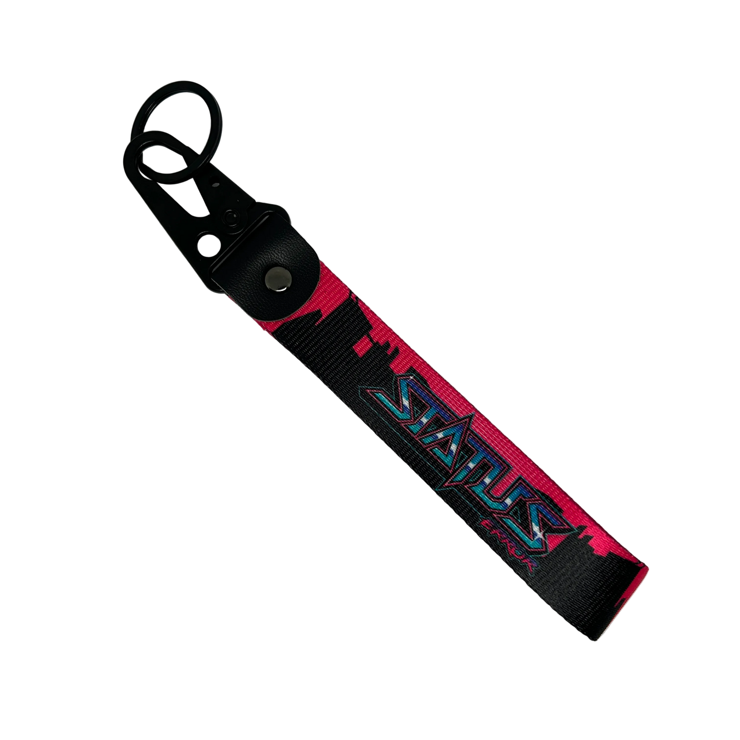 Motorev STATUS ERROR City Skyline car key tag, a zinc alloy and nylon keyring featuring a striking urban city skyline graphic design, scratch resistant and built for car culture and street style enthusiasts UK