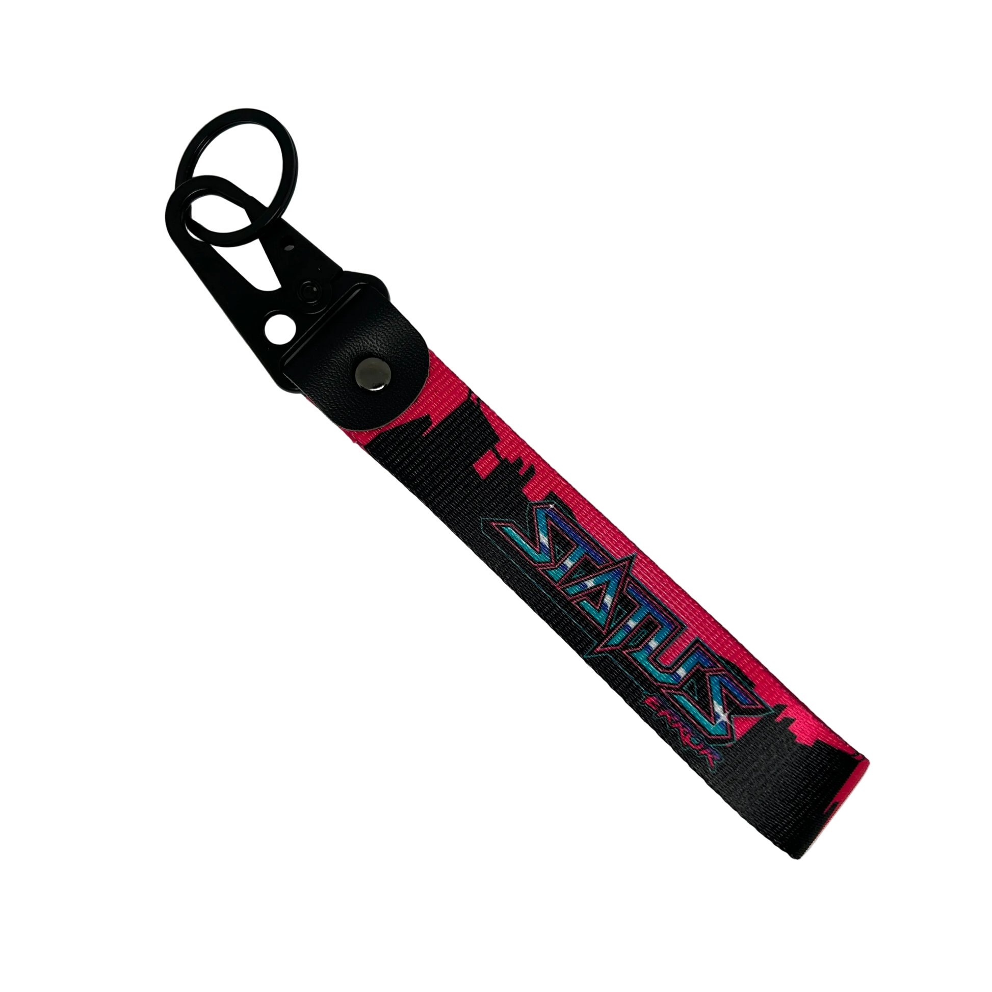 Motorev STATUS ERROR City Skyline car key tag, a zinc alloy and nylon keyring featuring a striking urban city skyline graphic design, scratch resistant and built for car culture and street style enthusiasts UK