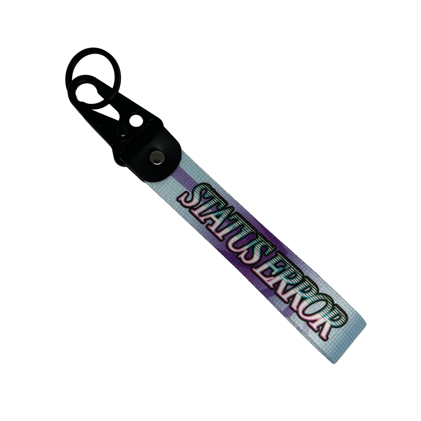 Motorev STATUS ERROR Gradient Bloom car key tag, a blue and purple gradient wrist strap keyring featuring bold STATUS ERROR typography, built for car culture and street style enthusiasts UK