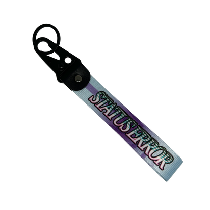 Motorev STATUS ERROR Gradient Bloom car key tag, a blue and purple gradient wrist strap keyring featuring bold STATUS ERROR typography, built for car culture and street style enthusiasts UK