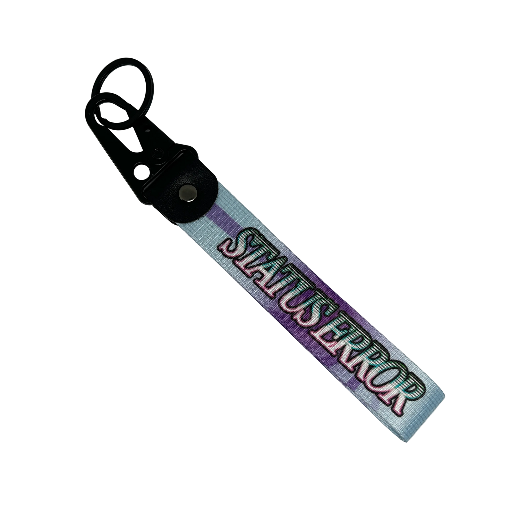 Motorev STATUS ERROR Gradient Bloom car key tag, a blue and purple gradient wrist strap keyring featuring bold STATUS ERROR typography, built for car culture and street style enthusiasts UK