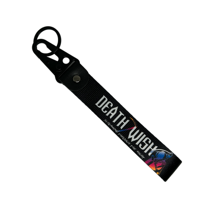 Motorev Screaming Through The Night car key tag, a zinc alloy and nylon keyring featuring a bold night driving-inspired design, scratch resistant and built for car culture and motorsport enthusiasts UK