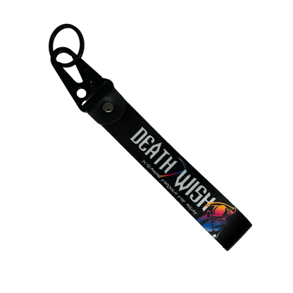 Motorev Screaming Through The Night car key tag, a zinc alloy and nylon keyring featuring a bold night driving-inspired design, scratch resistant and built for car culture and motorsport enthusiasts UK