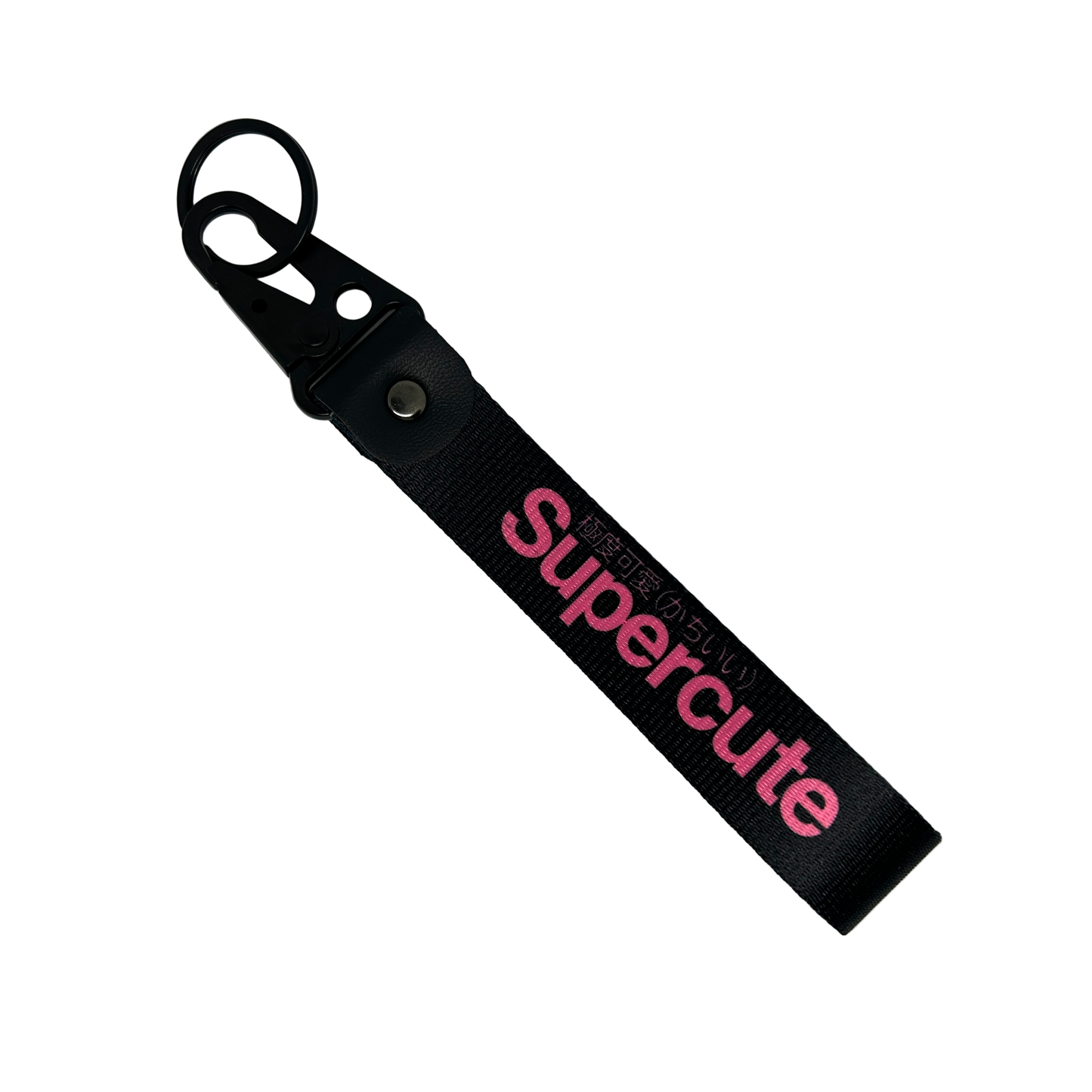 Black Supercute key tag with pink text – Motorev girly JDM car keychain accessory