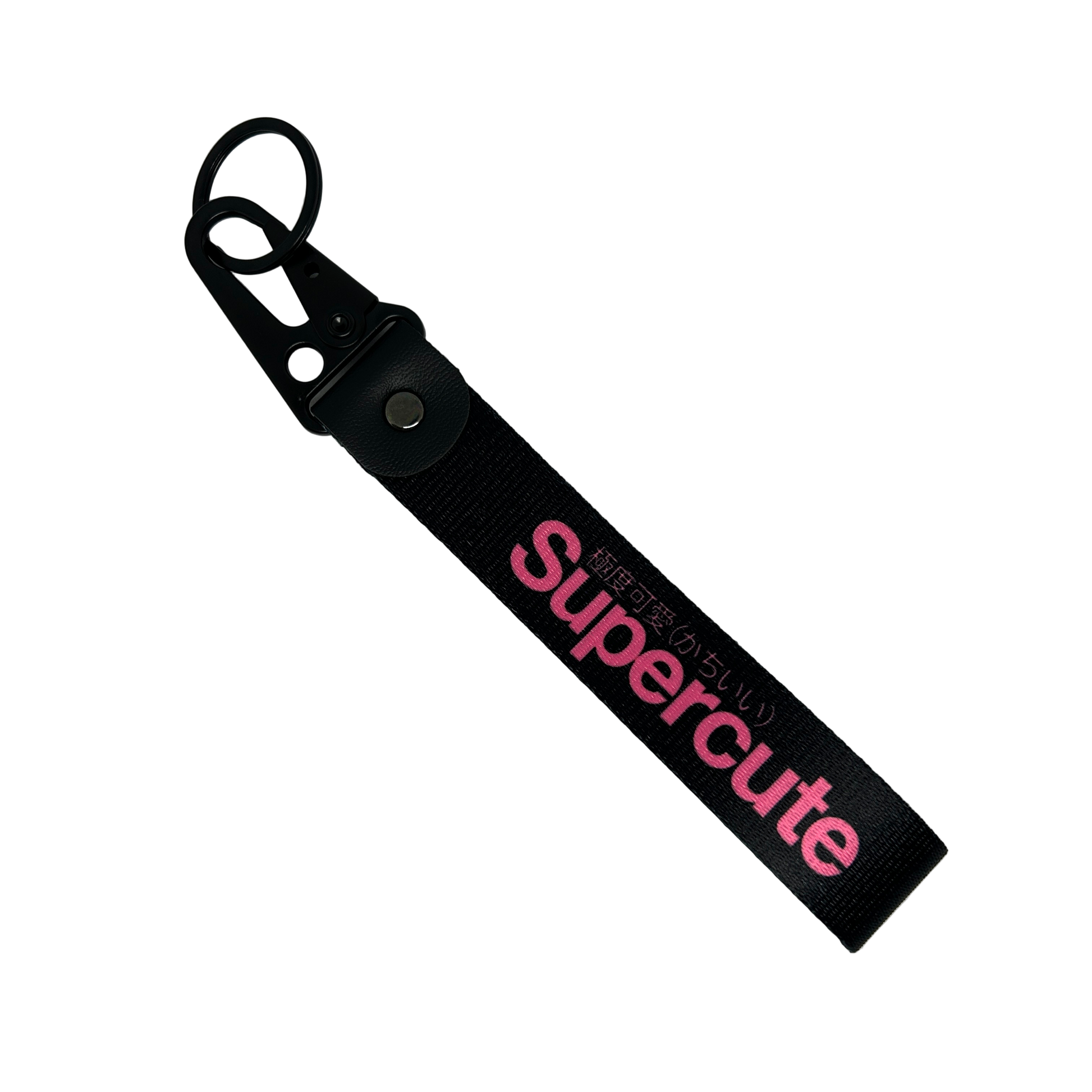 Black Supercute key tag with pink text – Motorev girly JDM car keychain accessory