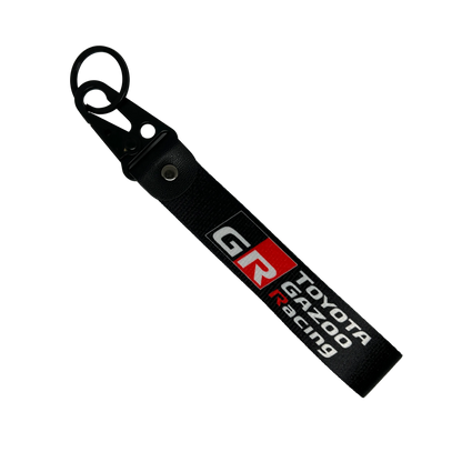 Black Toyota Gazoo Racing key tag with GR branding – Motorev JDM car keychain accessory