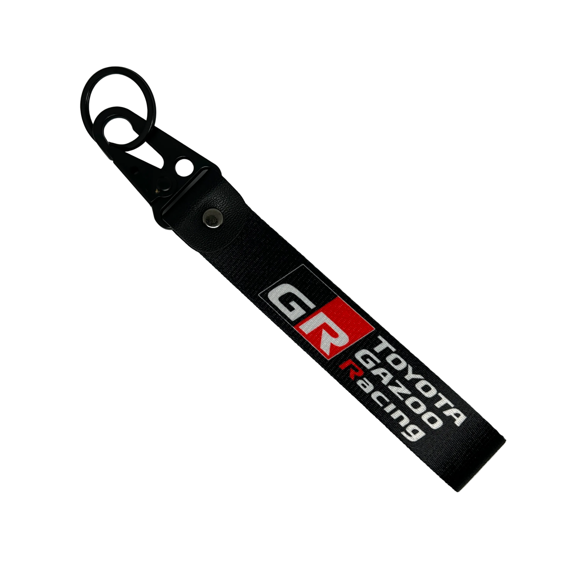Black Toyota Gazoo Racing key tag with GR branding – Motorev JDM car keychain accessory