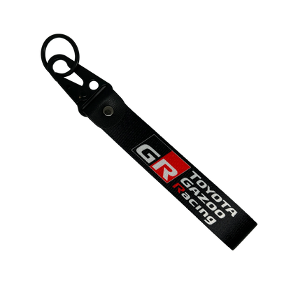 Black Toyota Gazoo Racing key tag with GR branding – Motorev JDM car keychain accessory