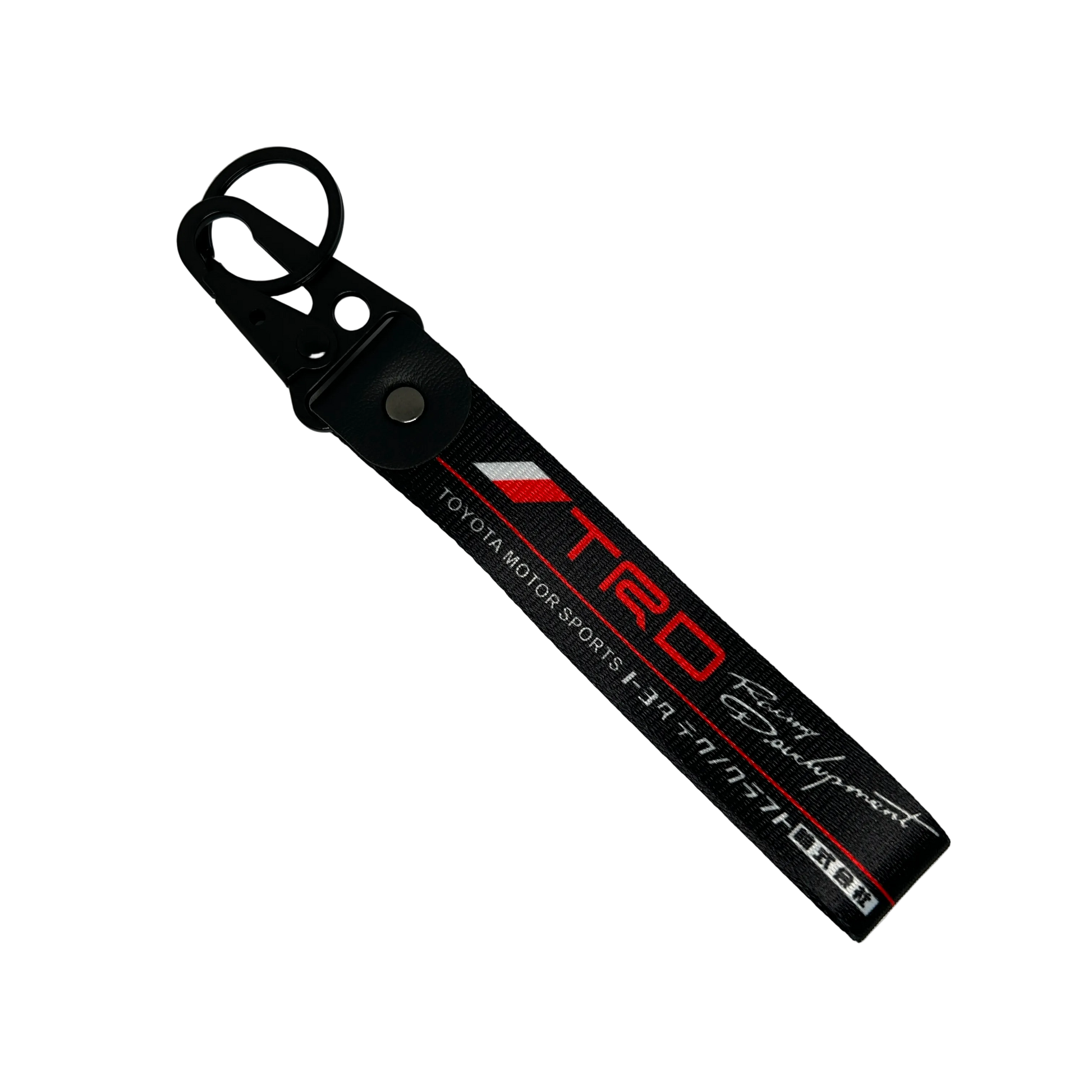 Motorev Toyota Motor Sports TRD car key tag, a zinc alloy and nylon keyring featuring the iconic TRD motorsport branding, scratch resistant and built for Toyota and motorsport enthusiasts UK